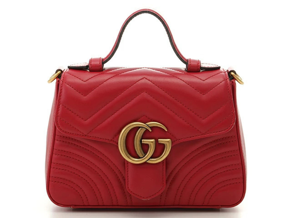 Gucci bag chain shoulder GG Marmont Top Handle Hibiscus Red Calfskin